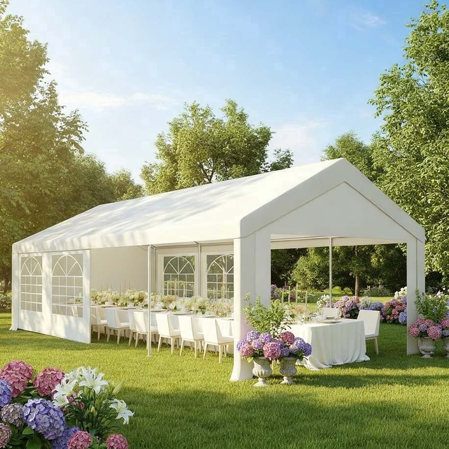 HOTEEL 10x30ft Heavy Duty Canopy Tent, Easy Up Commercial Outdoor Canopy Wedding Party Tent, Waterproof Outdoor Canopy Tents, White