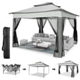 thumbnail image 1 of HOTEEL 11' x 11' Pop-Up Gazebo with 4 Mosquito Nets, Outdoor Canopy Tent with Double Roof Top and 121 Square Ft of Shade for Patio, Garden, Camping Shelter,Gray, 1 of 12