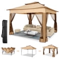 thumbnail image 1 of HOTEEL 11' x 11' Pop-Up Gazebo with 4 Mosquito Nets, Outdoor Canopy Tent with Double Roof Top and 121 Square Ft of Shade for Patio, Garden, Camping Shelter, Khaki, 1 of 15