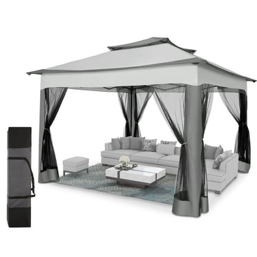HOTEEL 11x11 Outdoor Waterproof Gazebo, Pop up Canopy Gazebo with Mosquito Netting & UV Protection for Parties, Camping, Weddings, and Backyard Events, Gray