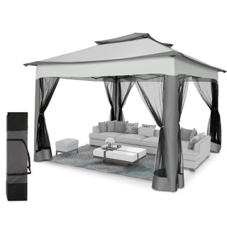 HOTEEL 11' x 11' Outdoor Waterproof Gazebo, Pop-Up Canopy Gazebo with Mosquito Netting & UV Protection for Parties, Camping, Weddings, and Backyard Events, Gray