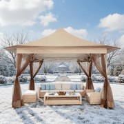 HOTEEL 12x12 Portable Pop-Up Outdoor Camping Gazebo, Screen Tent with Mosquito Nettings, Waterproof, UV, Bite Proof, Removable top Glamping Canopy with Carry Bag, Gray