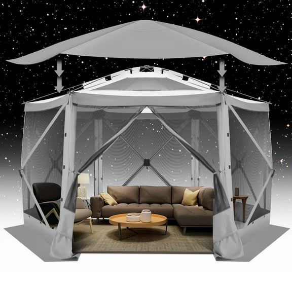 HOTEEL 12'x12' Ez Pop Up Gazebo Tent for Camping, Screen Tent with Removable Roof, Waterproof, UV Resistant, Portable Carry Bag,Gray