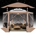 thumbnail image 1 of HOTEEL 12'x12' Ez Pop Up Gazebo Tent for Camping, Screen Tent with Removable Roof, Waterproof, UV Resistant, Portable Carry Bag,Khaki, 1 of 12