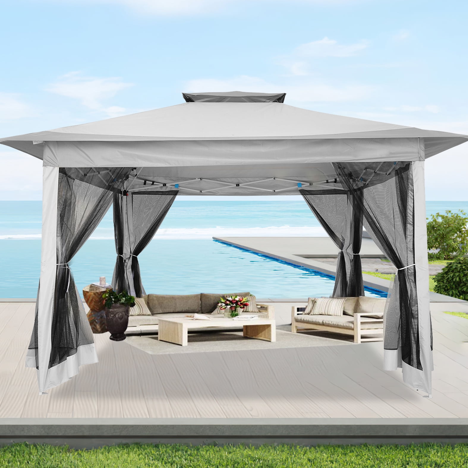 PENDLETON - chibo  Hoteel 12'x12' Pop Up Gazebo with Screened Mosquito Nettings