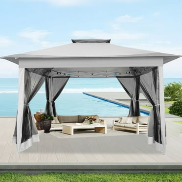 HOTEEL 12'x12' Pop Up Gazebo Patio Outdoor Canopy Tent with 8 Mosquito Nettings, Adjustable Height and 144 Square ft of Shade for Garden, Party, Backyard with Vented Top, Light Grey