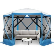 HOTEEL 12'x12' Pop Up Gazebo Outdoor Canopy Camping Tent with Mosquito Netting Walls, Waterproof, UV Resistant, Easy Set-up Party Tent for Shade and Rain, with Carry bag, Ground Spike, Blue