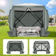 HOTEEL 10x10 Pop-up Gazebo EZ Set-up Camping Canopy Tent with 5 Mosquito Nettings, Sidewalls, Wind Panels for Shade and Rain for Lawn, Garden, Backyard & Deck, Gray