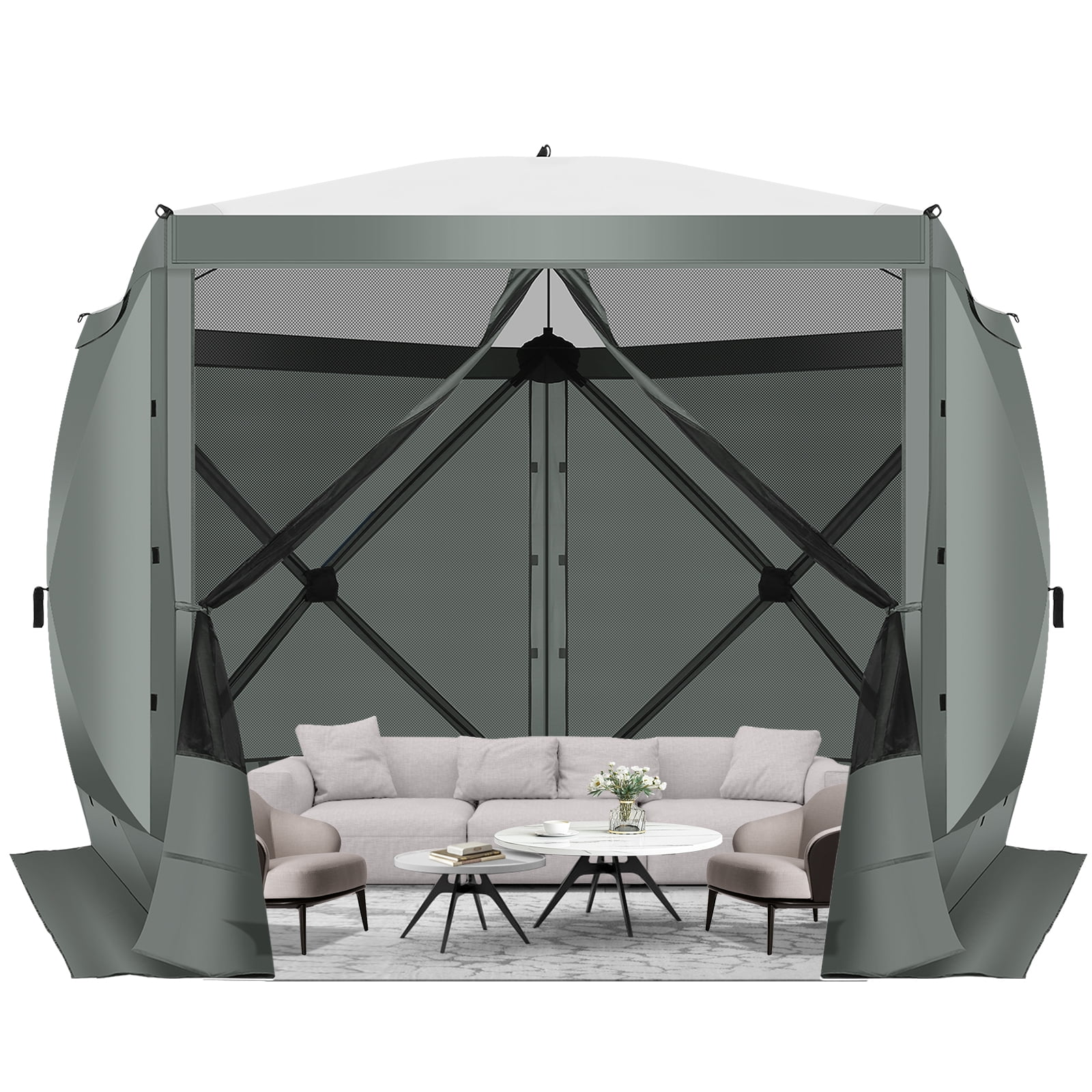 HOTEEL 12x12 Pop-up Gazebo EZ Set-up Camping Canopy Tent with 6 Mosquito Nettings, Sidewalls, Wind Panels for Shade and Rain for Lawn, Garden, Backyard & Deck, Gray