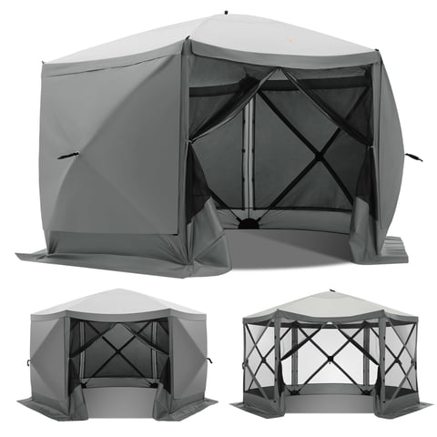 HOTEEL 12x12 Pop-up Gazebo EZ Set-up Camping Canopy Tent with 6 Mosquito Nettings, Sidewalls, Wind Panels for Shade and Rain for Lawn, Garden, Backyard & Deck, Gray