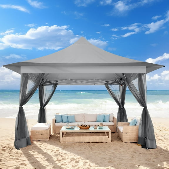 HOTEEL 12x12 Outdoor Waterproof Gazebo, Pop Up Canopy Tent with Adjustable Height, UV Protection & Mosquito Net, Ideal for Parties, Camping, Weddings, and Backyard Events,Light Gray
