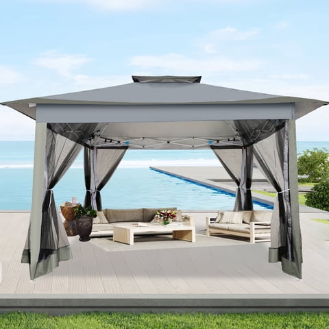 HOTEEL 12' x 12' Pop Up Gazebo Patio Outdoor Canopy Tent with Netting, Vented Top, Adjustable Height and 144 sq ft of Shade for Garden, Party, Backyard, Gray