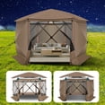 thumbnail image 1 of HOTEEL 12x12ft Outdoor Pop up Gazebo, 6 Sided Camping Canopy Tent with Mesh Windows, Portable Carry Bag, Waterproof, UV 50+, Large Shade Tents for Outdoor Camping, Backyard, Brown, 1 of 10