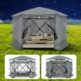thumbnail image 1 of HOTEEL 12x12ft Outdoor Pop up Gazebo, 6 Sided Camping Canopy Tent with Mesh Windows, Portable Carry Bag, Waterproof, UV 50+, Large Shade Tents for Outdoor Camping, Backyard, Gray, 1 of 9