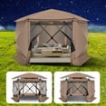 thumbnail image 1 of HOTEEL 12x12ft Outdoor Pop up Gazebo, 6 Sided Camping Canopy Tent with Mesh Windows, Portable Carry Bag, Waterproof, UV 50+, Large Shade Tents for Outdoor Camping, Backyard, Khaki, 1 of 9