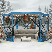 HOTEEL 12x12ft Pop-up Gazebo EZ Set-up Camping Canopy Tent with 6 Sides Mosquito Netting, Waterproof, UV Resistant, Portable Screen House Room, Outdoor Party Tent with Carry Bag, Ground Spike, Blue