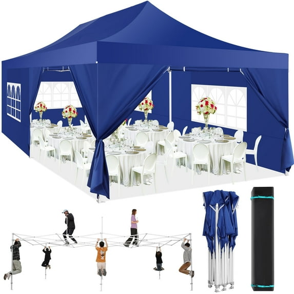 SANOPY 13x26 Heavy Duty Canopy with 6 Sidewalls, 2 Height Adjustable Commercial Tent,Pop up Party Wedding Tent,Outdoor Gazebo with Wheeled Bag,Dark Blue