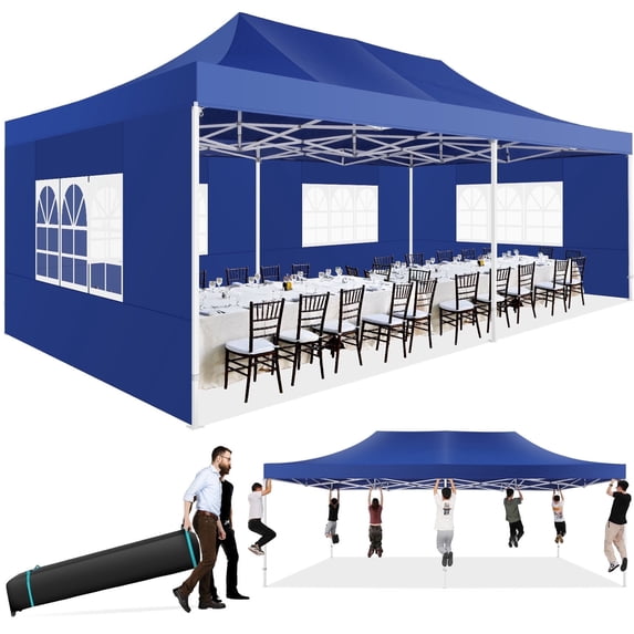 HOTEEL 13x26 Heavy Duty Pop up Canopy with 6 Sidewalls, 2 Height Adjustable Commercial Tent,100% Waterproof Party Wedding Tent,Outdoor Gazebo with Wheeled Bag,Dark Blue