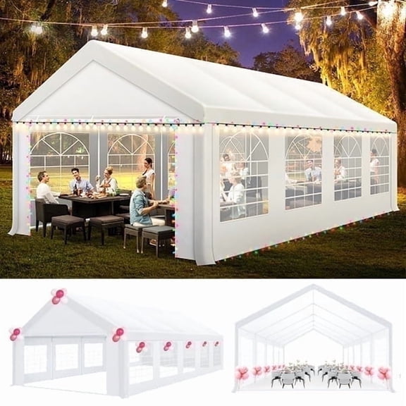 HOTEEL 13x26 Party Tent Heavy Duty with Removable Sidewalls & 4 Built-in Sandbags, Commercial Wedding Large Tent, UV 50+, Waterproof, White