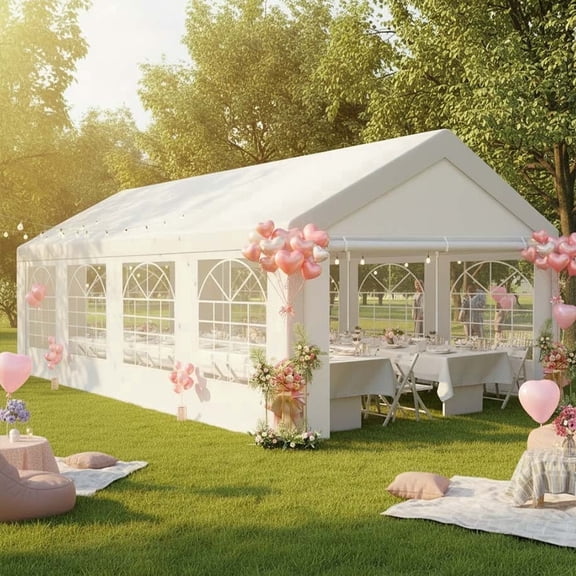 COBIZI 13x26ft Heavy Duty Party Tent, Commercial Outdoor Canopy Wedding Tents for Parties with 8 Sidewalls & Built-in Sandbags, Waterproof Outdoor Canopy, White
