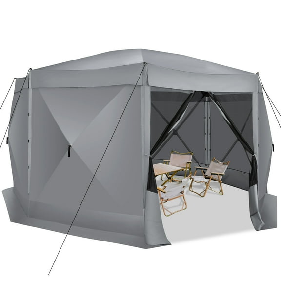 HOTEEL 15x15 ft Pop Up Gazebo Screen House Tent for Camping with 7 Sidewalls and Mosquito Netting, Waterproof, UV Resistant, Portable Carry Bag, for Outdoor Camping, Lawn and Backyard, Gray