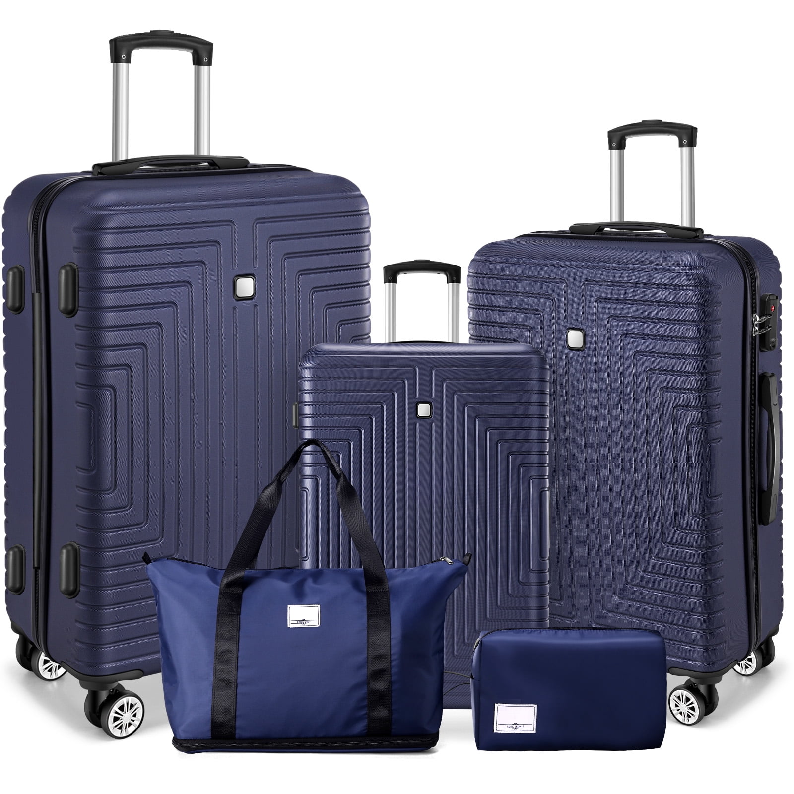HOTEEL 20/24/28in Luggage Sets 5 Piece, PC Hardshell Suitcase with Spinner Wheels TSA Lock, Lightweight Travel Carry on Luggages with Luggage Bag&Toiletry Bag for Women and Men, Blue