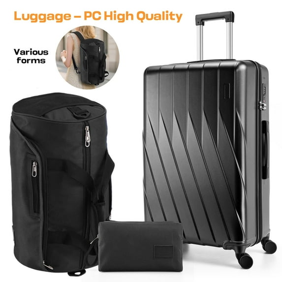 HOTEEL 20in Luggage Sets 3 Piece, PC Hardshell Suitcase with Spinner Wheels TSA Lock, Lightweight Travel Carry on Luggages with Luggage Bag&Toiletry Bag for Women and Men, Black