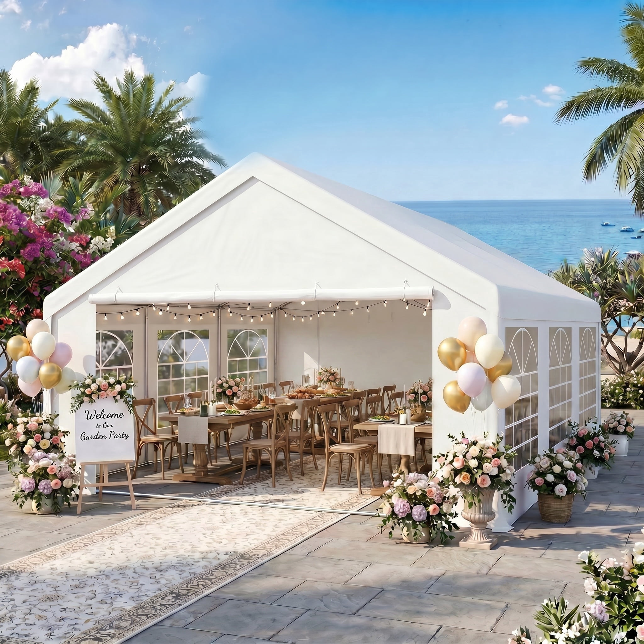 HOTEEL 20x20ft Heavy Duty Party Tent, Commercial Outdoor Canopy Wedding Tents for Parties with 6 Sidewalls & Built-in Sandbags, Waterproof Outdoor Canopy, White