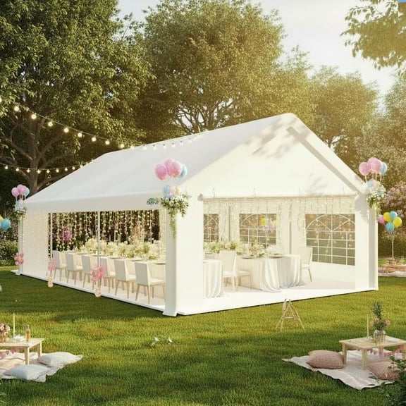 HOTEEL 20x20 Heavy Duty Canopy Tent, Easy Up Commercial Outdoor Canopy Wedding Party Tent, Waterproof Outdoor Canopy Tents for Large Events,  Wedding, Parties, White