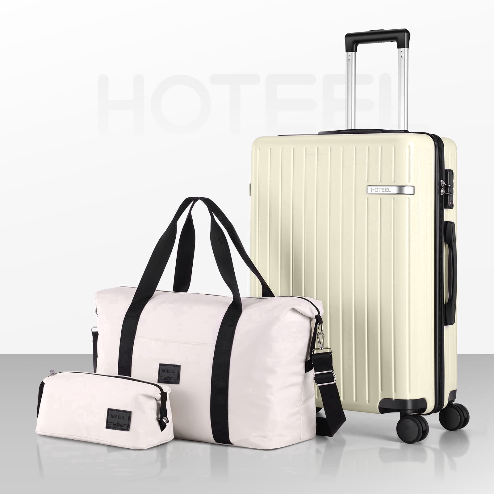 HOTEEL 3 Piece Hardside Luggage Set, TSA Lock, Lightweight Travel Cases with 360°Spinner Wheels,Beige