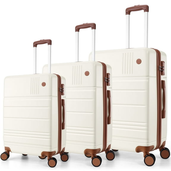 HOTEEL 3 Piece Hardside Luggage Set, TSA Lock, Lightweight Travel Cases with 360°Spinner Wheels, Beige