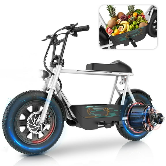 SANOPY 350W Electric Scooter for Adults, 20 MPH, 30-Mile Range, 16" All-Terrain Tires, Motorcycle Style with Seat & Basket