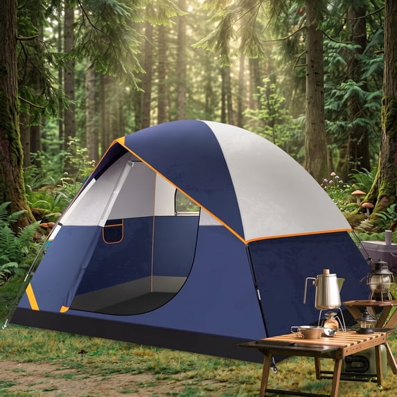 HOTEEL 4 Person Instant Tents for Camping, Cabin Tent with Rain fly,Waterproof Windproof Camping Tent,Portable Instant Tents with Carry Bag for Family Outdoor Camping & Hiking,Dark Blue