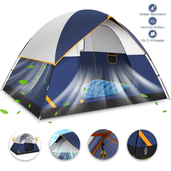 HOTEEL 4 Person Tent for Camping, Easy Setup Camping Tent with Rainfly & Screen Windows for Camping/Traveling/Family Gathering/Hiking/Beach, Dark Blue