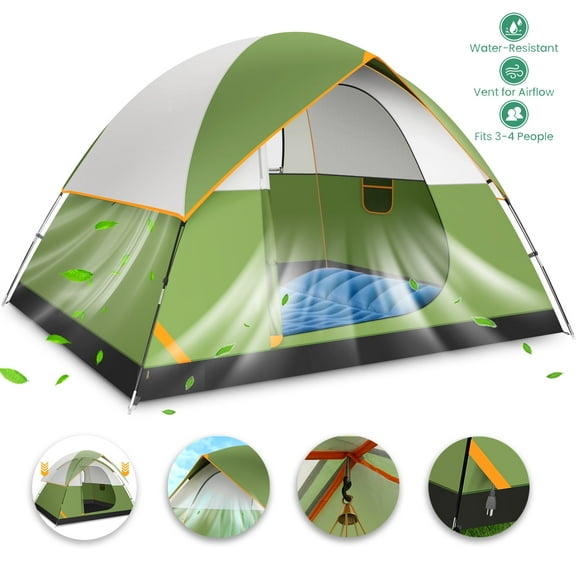 HOTEEL 4 Person Tent for Camping, Easy Setup Camping Tent with Rainfly & Screen Windows for Camping/Traveling/Family Gathering/Hiking/Beach, Green