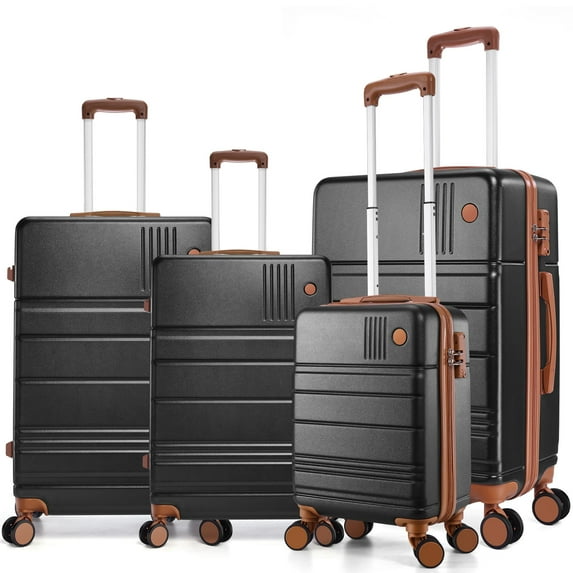 HOTEEL 4 Piece Hardside Luggage Set, TSA Lock, Lightweight Travel Cases with 360°Spinner Wheels, Black