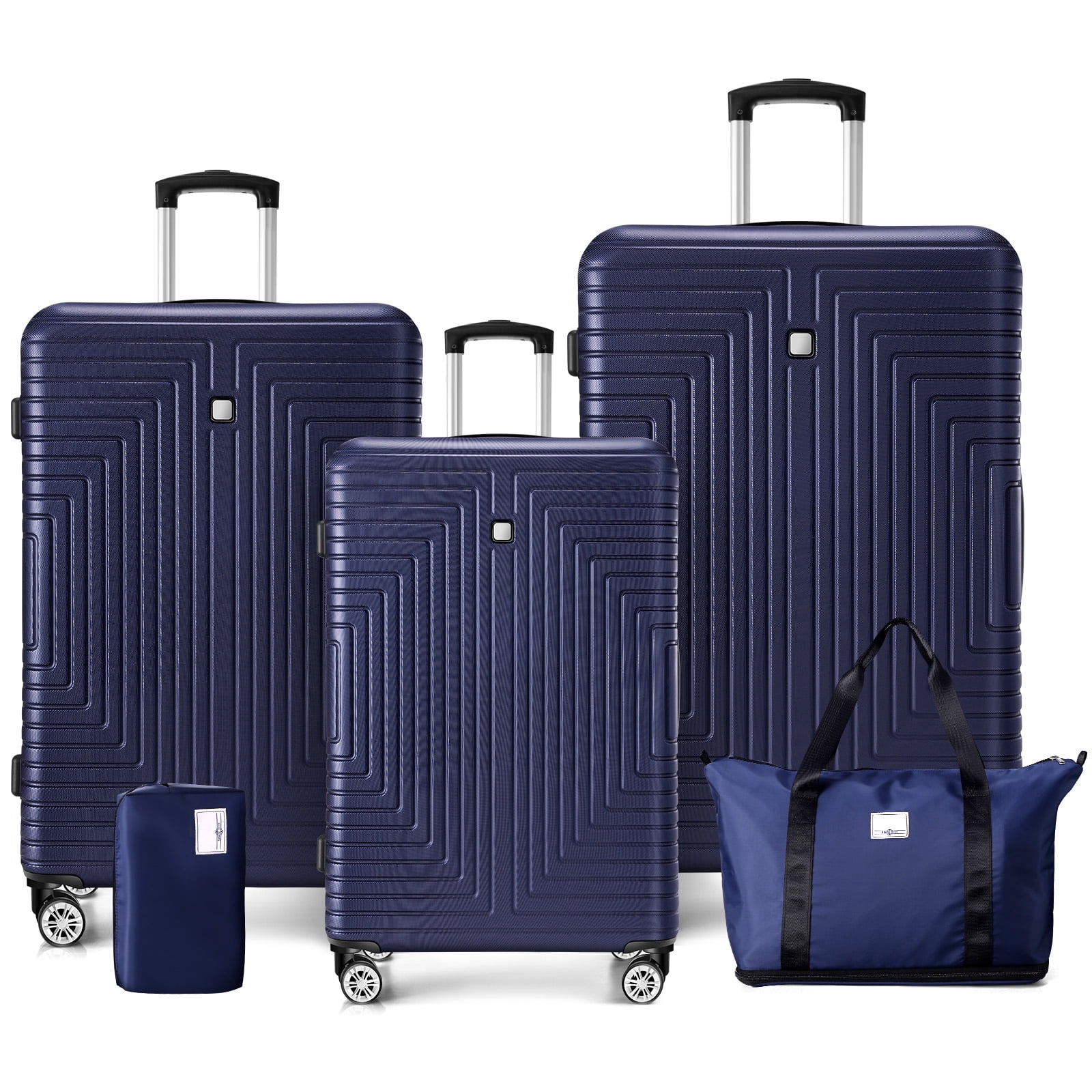 HOTEEL 5 Piece Hardside Luggage Set, TSA Lock, Lightweight Travel Cases with 360°Spinner Wheels,Dark Blue