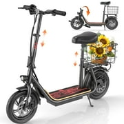 HOTEEL 500W Electric Scooters with Seats,20Mph Top Speed,22Miles Range,Second Seat for Kids & Pets,Electric Scooter with Large Carry Basket,Commuter Ebike for Adults&Teens
