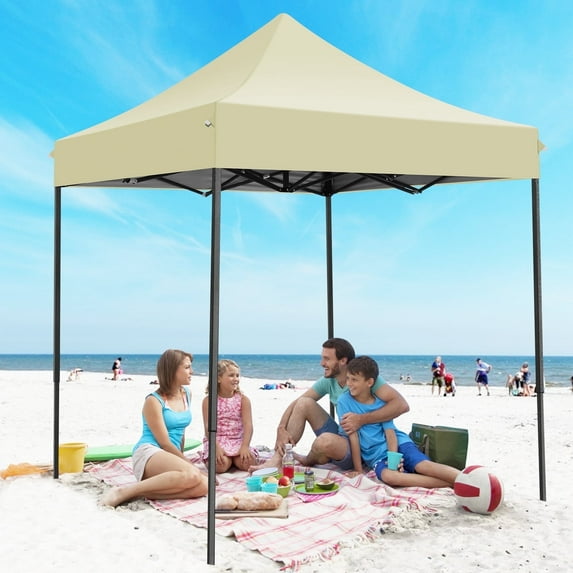 HOTEEL 6.5x6.5 FT Pop up Canopy, Waterproof Commercial Canopy Tent,Outdoor Garden Gazebo, with Carry Bag,Khaki
