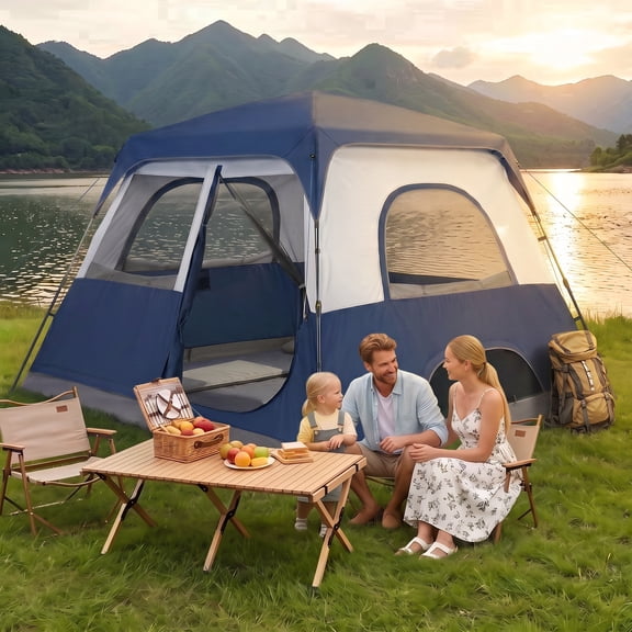 COBIZI 6-8 Person Camping Tent, Easy Setup Waterproof Windproof Backpacking Tent with Removable Rainfly, Lightweight Portable Outdoor Family Tents for Camping, Travel, Fishing, Hiking, Dark Blue