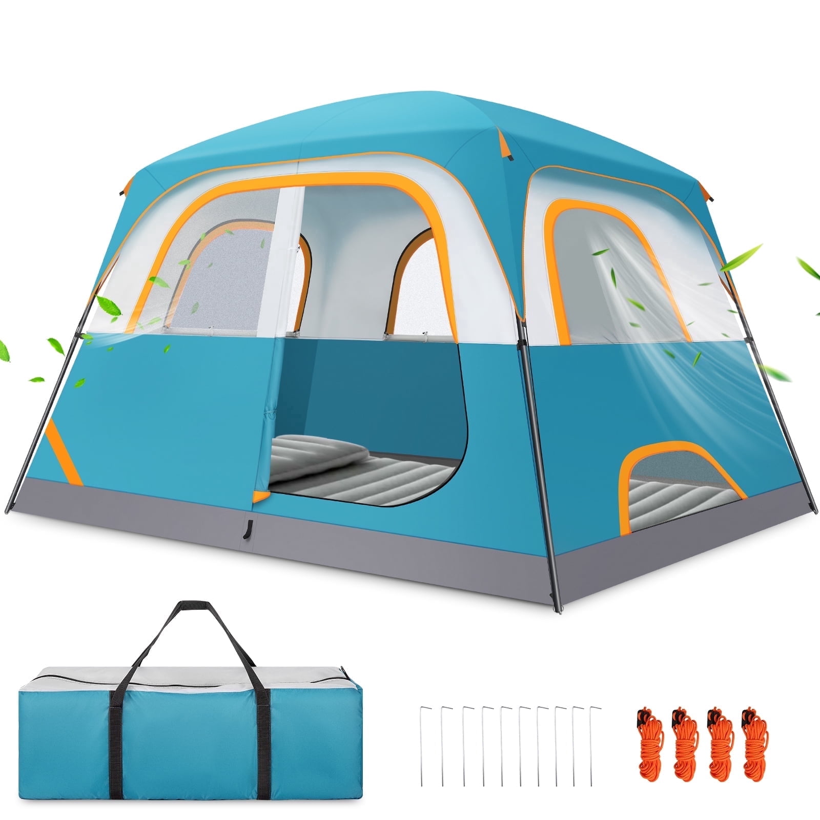 HOTEEL 6 Person Blackout Camping Tent, Instant Family Tents, Easy Setup Tents for Camping with Rainfly Water-Resistant, Blue