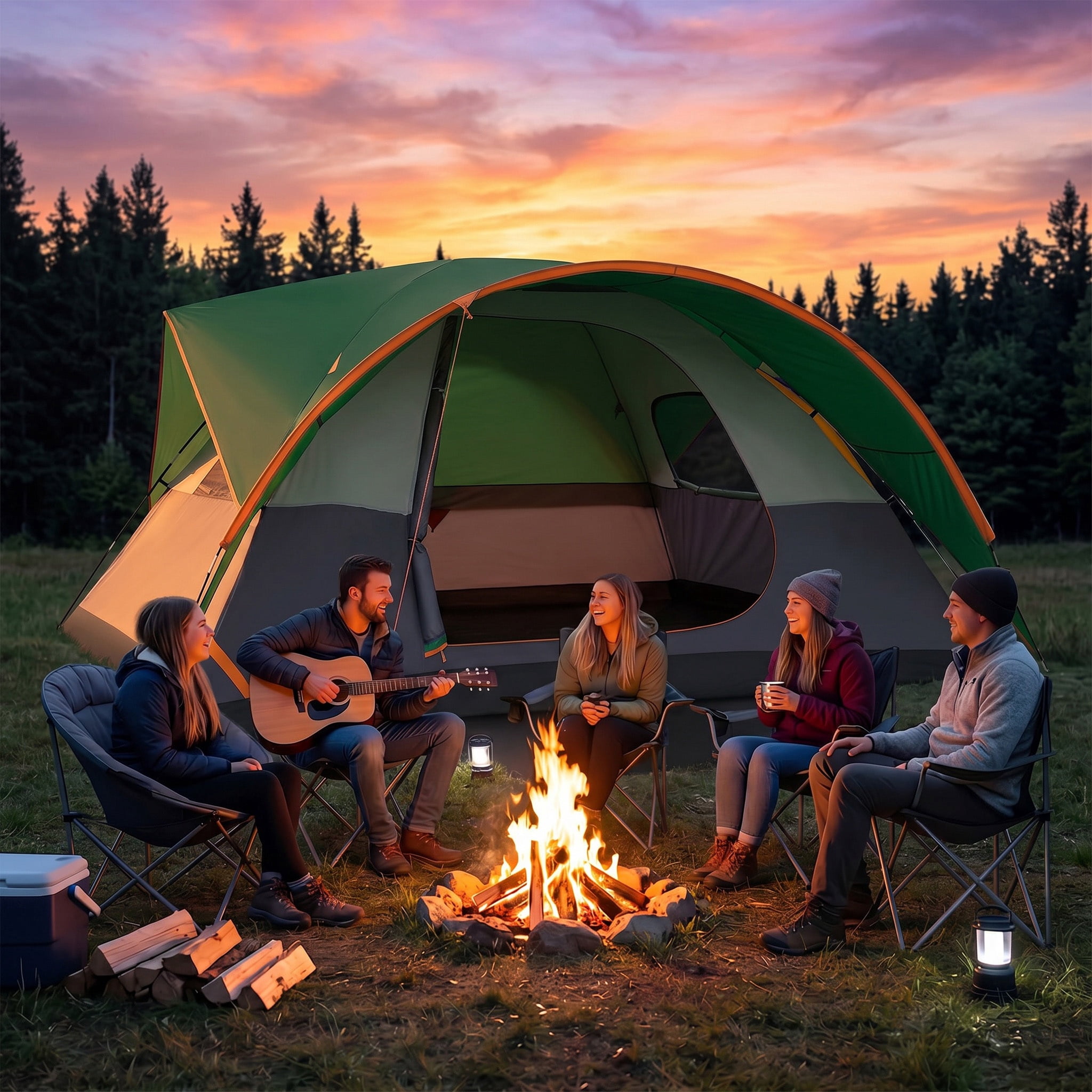 HOTEEL 8-10 Person Camping Tents with Rainfly, Tent for Camping with Storage Pockets, Waterproof Camp Tent with Mesh Windows, Family Camping Tent For Traveling Hiking, Green