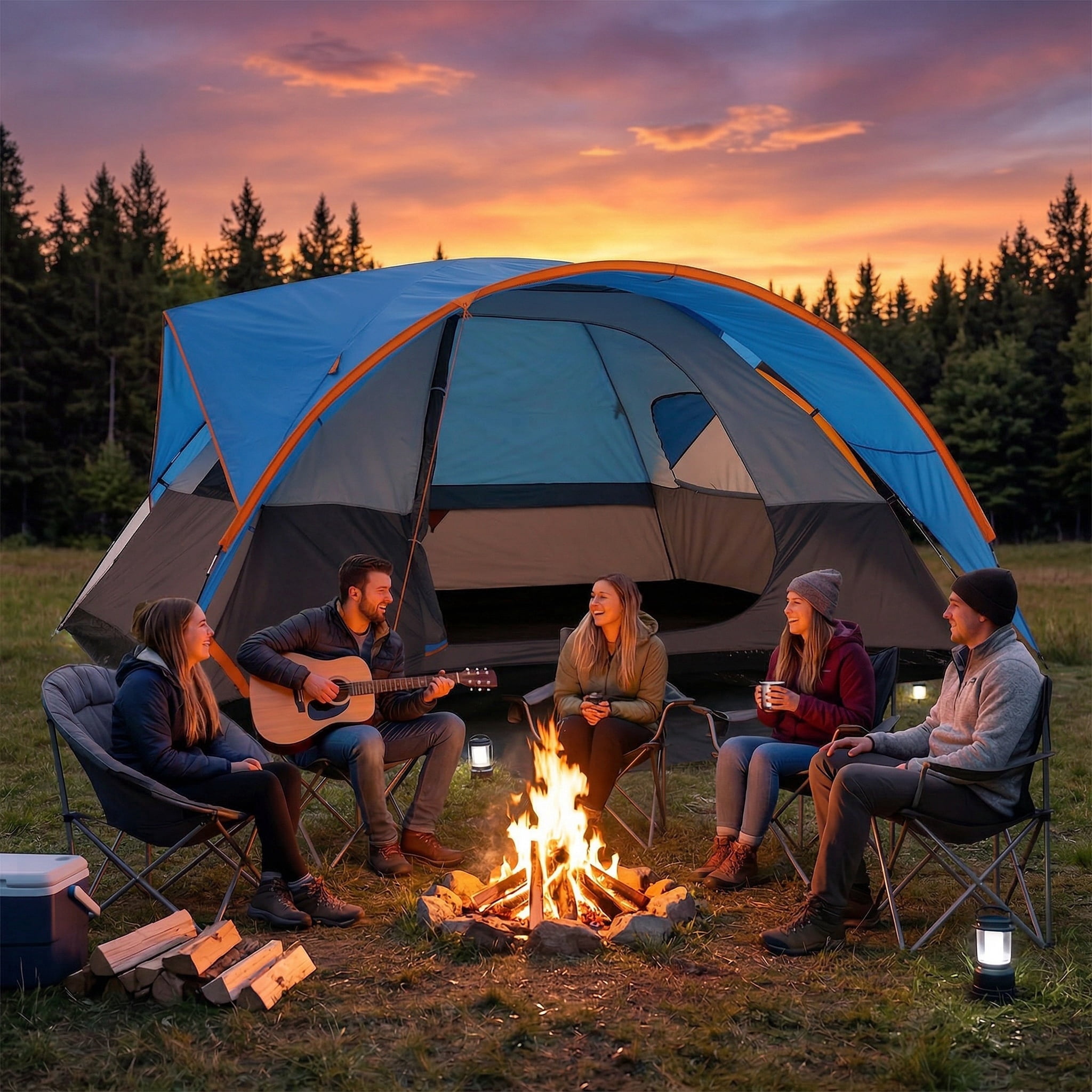 HOTEEL 8-10 Person Tent for Camping, Easy Setup Camping Tent with Rainfly & Screen Windows for Camping/Traveling/Family Gathering/Hiking/Beach, Blue