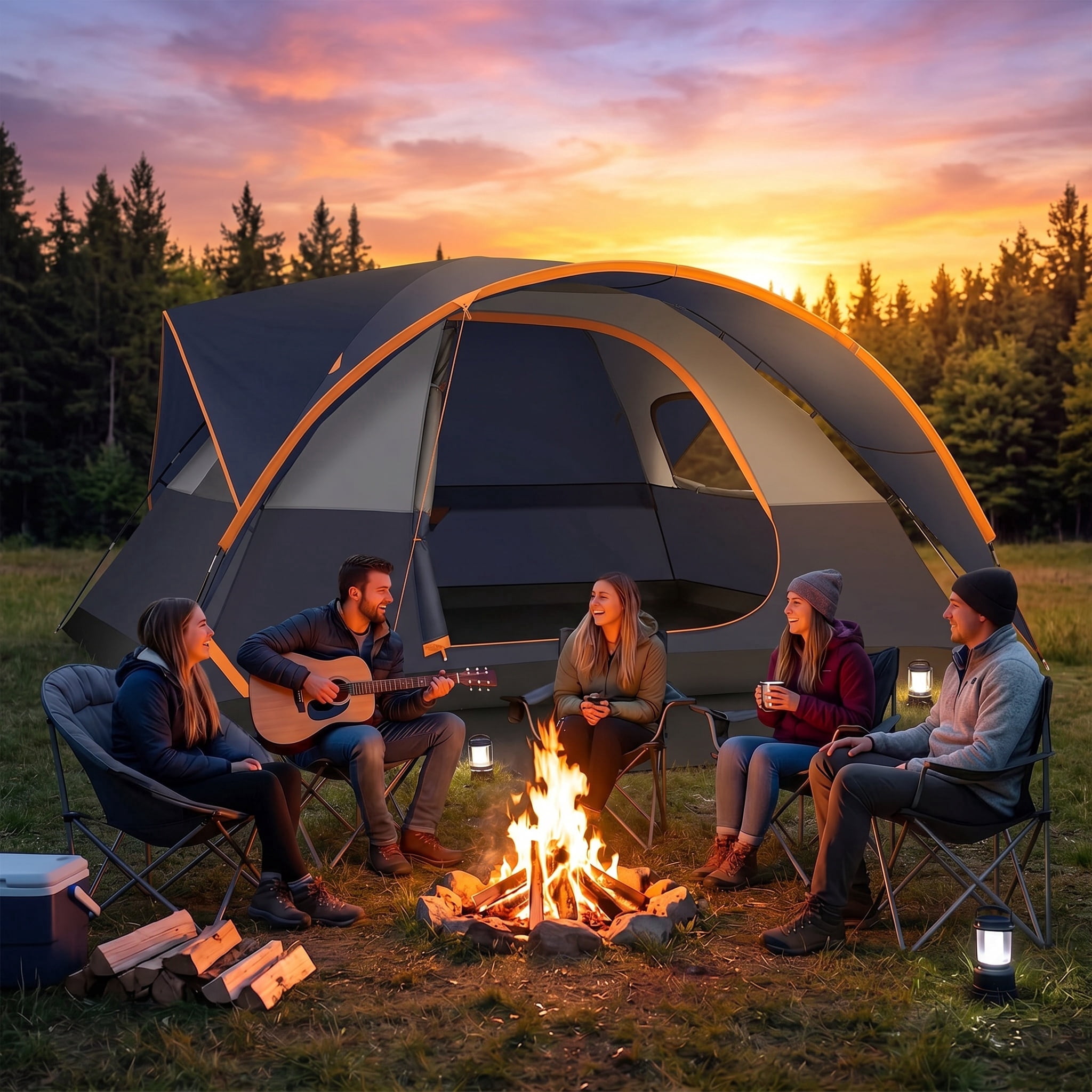 HOTEEL 8-10 Person Tent for Camping, Easy Setup Camping Tent with Rainfly & Screen Windows for Camping/Traveling/Family Gathering/Hiking/Beach, Dark Blue
