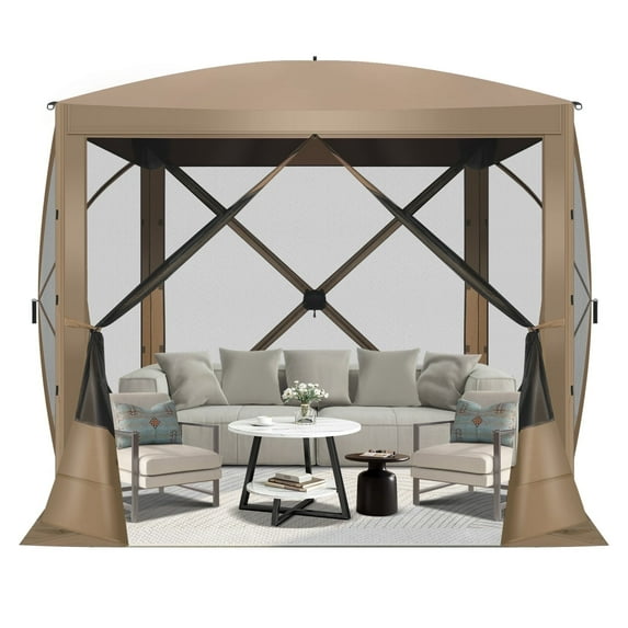 HOTEEL 6x6 ft Pop Up Gazebo Screen House Tent for Camping with 3 Sidewalls and Mosquito Netting, Waterproof, UV Resistant, Portable Carry Bag, for Outdoor Camping, Lawn and Backyard, Khaki