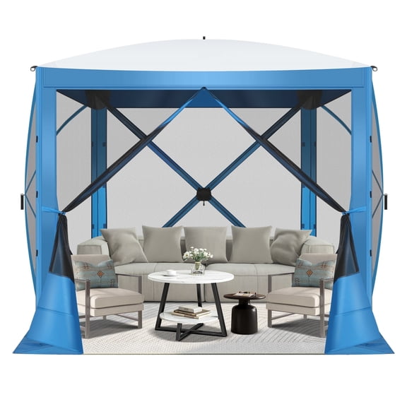 HOTEEL 6x6 ft Pop Up Gazebo Screen House Tent for Camping with 3 Sidewalls and Mosquito Netting, Waterproof, UV Resistant, Portable Carry Bag, for Outdoor Camping, Lawn and Backyard, Blue