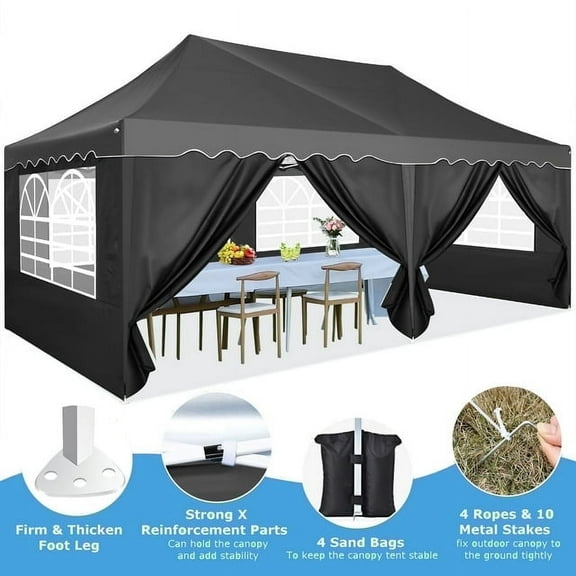 HOTEEL Canopy 10'x20' Pop Up Canopy Tent Heavy Duty Waterproof Adjustable Commercial Instant Canopy Outdoor Party Canopy Parties,Wedding,Outside Patio,Event,Portable Car Canopy,Black