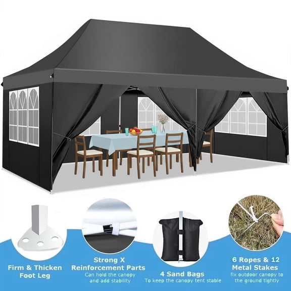 HOTEEL Canopy 10'x20' Pop Up Canopy Tent Heavy Duty Waterproof Adjustable Commercial Instant Canopy Outdoor Party Canopy Parties,Wedding,Outside Patio,Event,Portable Car Canopy,Black