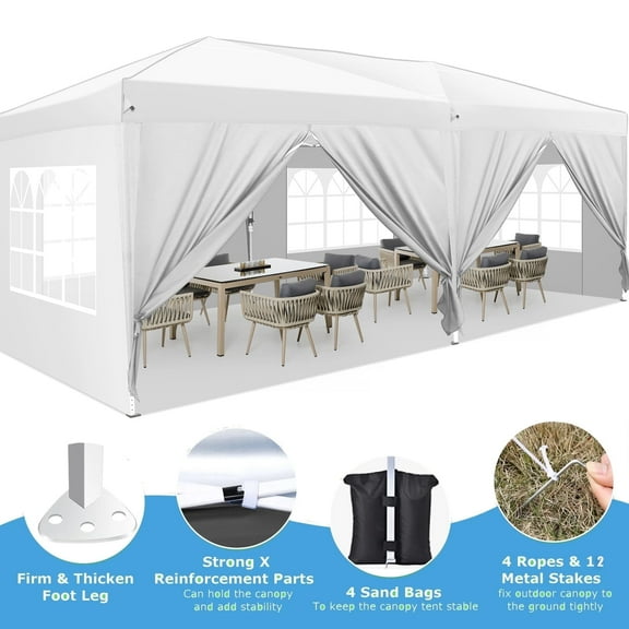 HOTEEL Canopy 10'x20' Pop Up Canopy Tent Heavy Duty Waterproof Adjustable Commercial Instant Canopy Outdoor Party Canopy Parties,Wedding,Outside Patio,Event,Backyard,White
