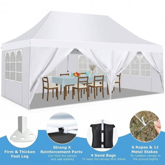 HOTEEL Canopy 10'x20' Pop Up Canopy Tent Heavy Duty Waterproof Adjustable Commercial Instant Canopy Outdoor Party Canopy Parties,Wedding,Outside Patio,Event,Backyard,White